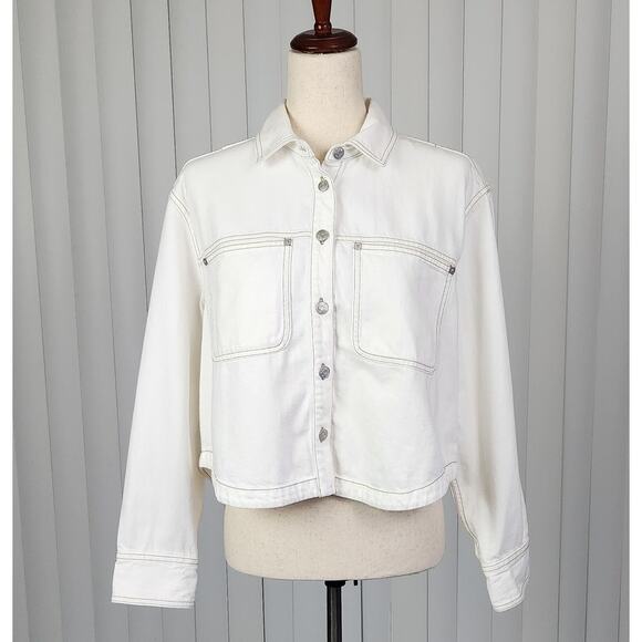 Madewell Tops - Madwell Denim Long Sleeve Crop Shirt Button Front Tile White Size Small New